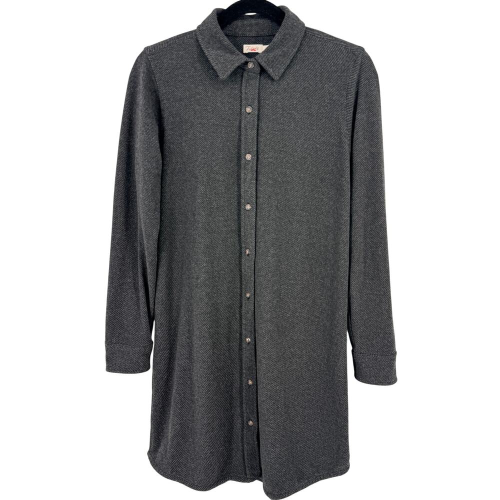 Faherty Legend Sweater Dress Gray Small Button Front Collared Shirt Dress